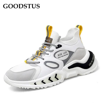 

GOODSTUS Men Sneaker Mesh Breathable Thick Reflective Bottom Comfortable New Fashion Height Increase Male Clunky Sneaker