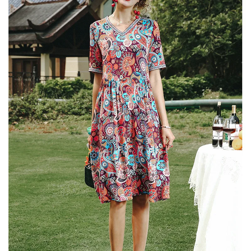 

2019 Spring Summer New Style WOMEN'S Dress Large Size Loose-Fit Faux Mulberry Silk Skirt Big Brand Crepe-de-chine Imitated Silk