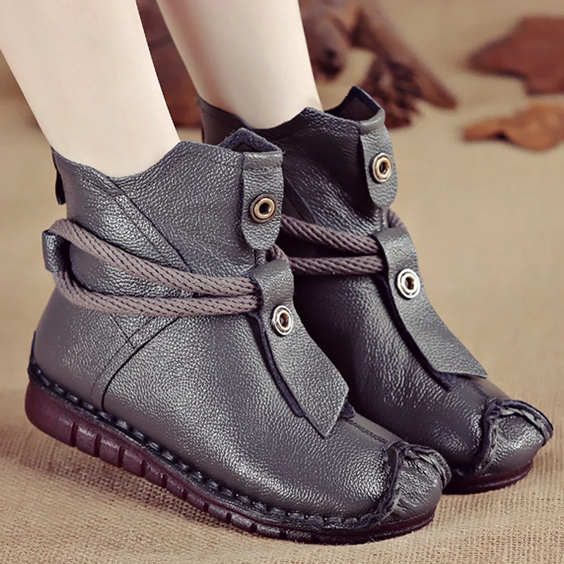 

Dropshipping Women's Winter Shoes soft bottom leather women's boots retro casual fashion national wind women's shoes XYZ348