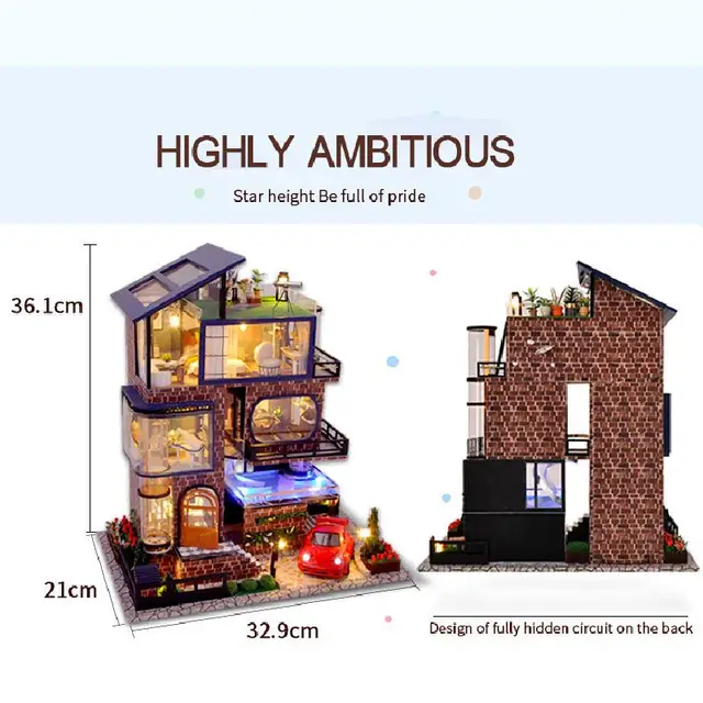 Assemble Diy Doll House Toy Wooden Miniatura Doll Houses Miniature Dollhouse Toys With Furniture Led Lights Kids Birthday Gifts 6