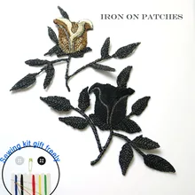 

1pc floral embroidered Patches for Clothing iron on Embroidery Stickers Clothing Applique flowers Decoration Badge rose parche
