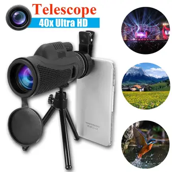 

40x60 Military Monocular Ultra HD Optical Lens Low Light Night Vision Portable Telescope w/ Clip Tripod For Phone Spotting Scope