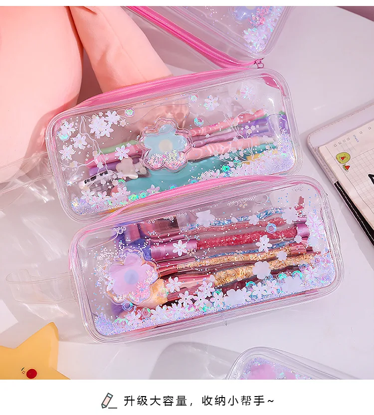 XZP Girl Pencil Case Transparent Oil Sandpaper Pen Bag Ins Style Cute Cosmetic Bag Wardrobe Organizer Travel Organizer Set