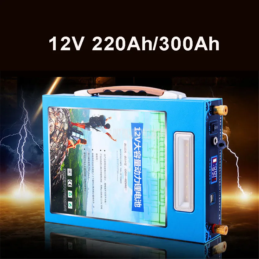 

12V 220Ah/300Ah Lithium Battery Lightweight Large Capacity Dual USB Port With LED Light For Speaker Portable Power Supply