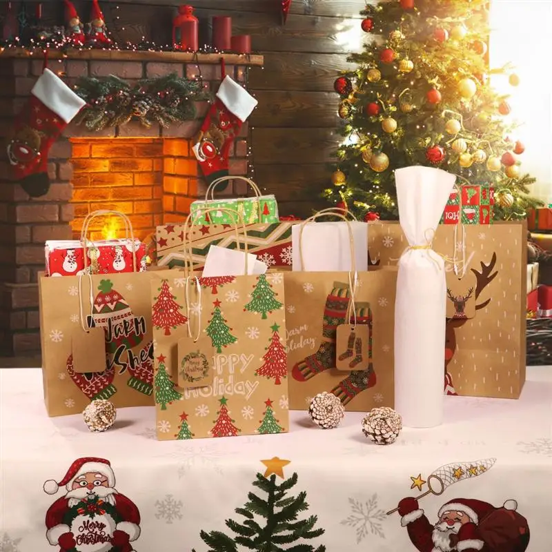 Toyvian 12 шт крафт бумажный Рождественский подарок мешок для рождественской вечеринки Упаковка Сумки для магазин, отель дома рождественские конфеты Goodies сумки A45