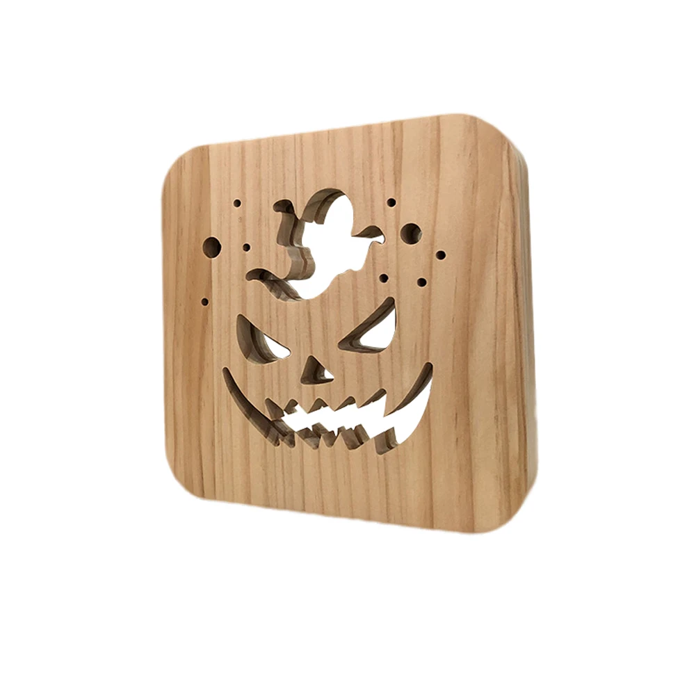 

Button Wood Table Party Halloween Gift Bedside Night Light Home Pumpkin Shape Led Decor Living Room USB Carved