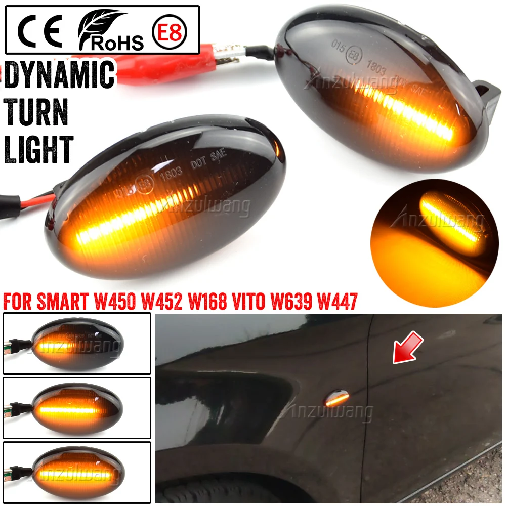 

2pcs For Benz Smart W450 W452 A-Class W168 Vito W639 W447 Citan W415 LED Dynamic Side Marker Light Repeater Indicator Light