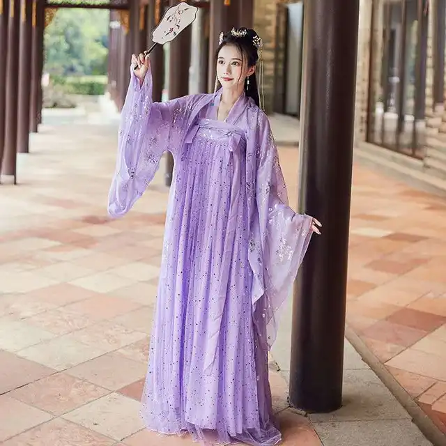 Summer Chinese Hanfu Princess Dress Women Fairy Folk with Kimono Female Dance Oriental Costume Chinese Clothes 3 meter hem set