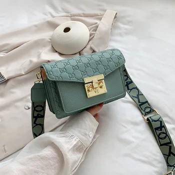 

2020 New Style WOMEN'S Bag Lettered Embossing Simple Fashion Square Bag Wide Straps Over-the-shoulder Bag Versatile Bags Women
