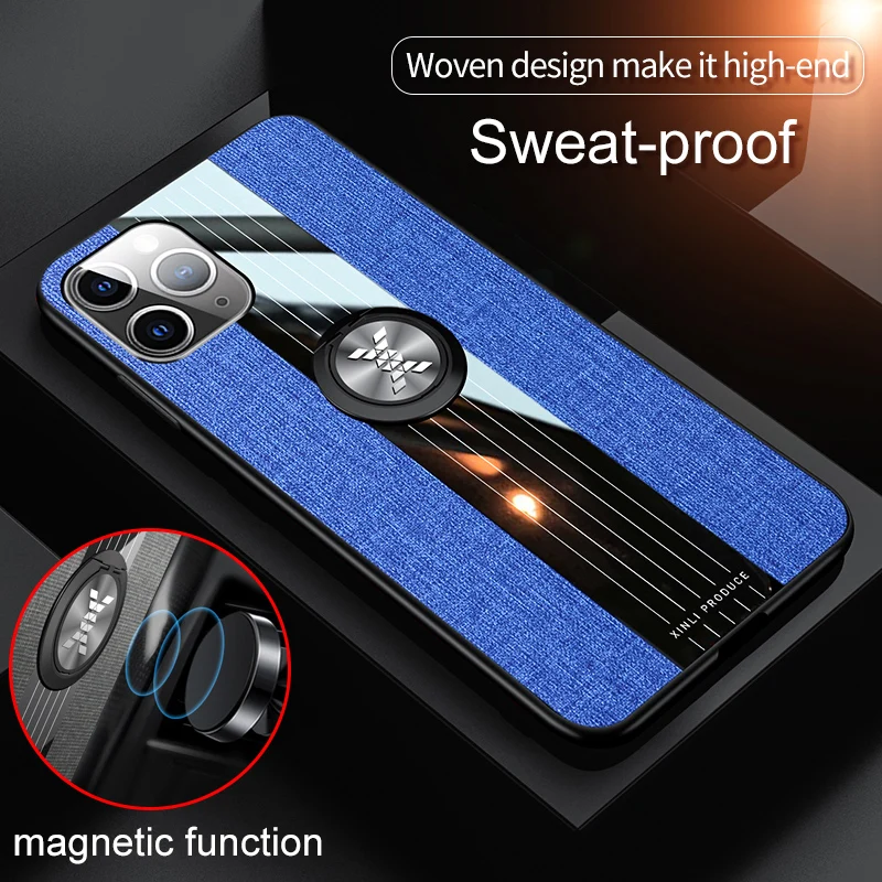 

Magnetic Finger Ring Holder Leather Case For iPhone 11 Pro Max XR X XS Max 7 8 6 6s Plus Soft Silicone Matte Silicone Back Cover