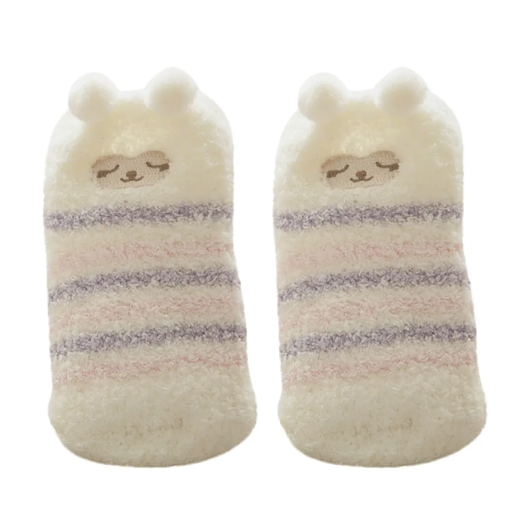 Удобные, сохраняющие тепло носки из дышащего хлопка детские Нескользящие вязаные теплые носки с объемным рисунком животных для маленьких мальчиков и девочек - Цвет: Белый
