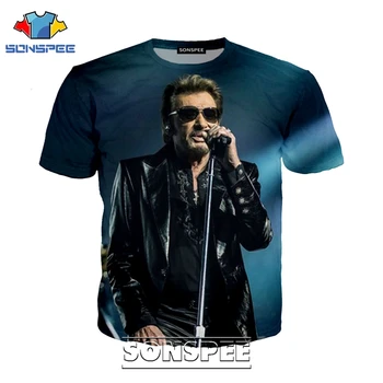 

SONSPEE 3D Men Women Casual Streetwear Short Sleeve Johnny Hallyday T-shirts France Legend Singer Rock Vintage Tees Tops Shirt