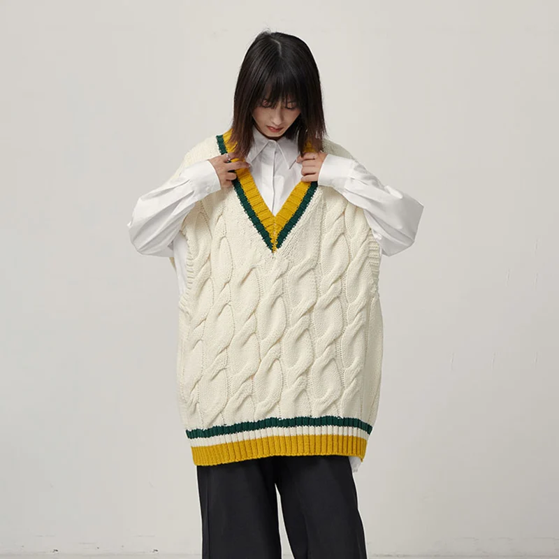 TWOTWINSTYLE вязаный женский свитер жилет v-образный вырез без рукавов хит цвет пуловеры корейский женский свитер осень мода