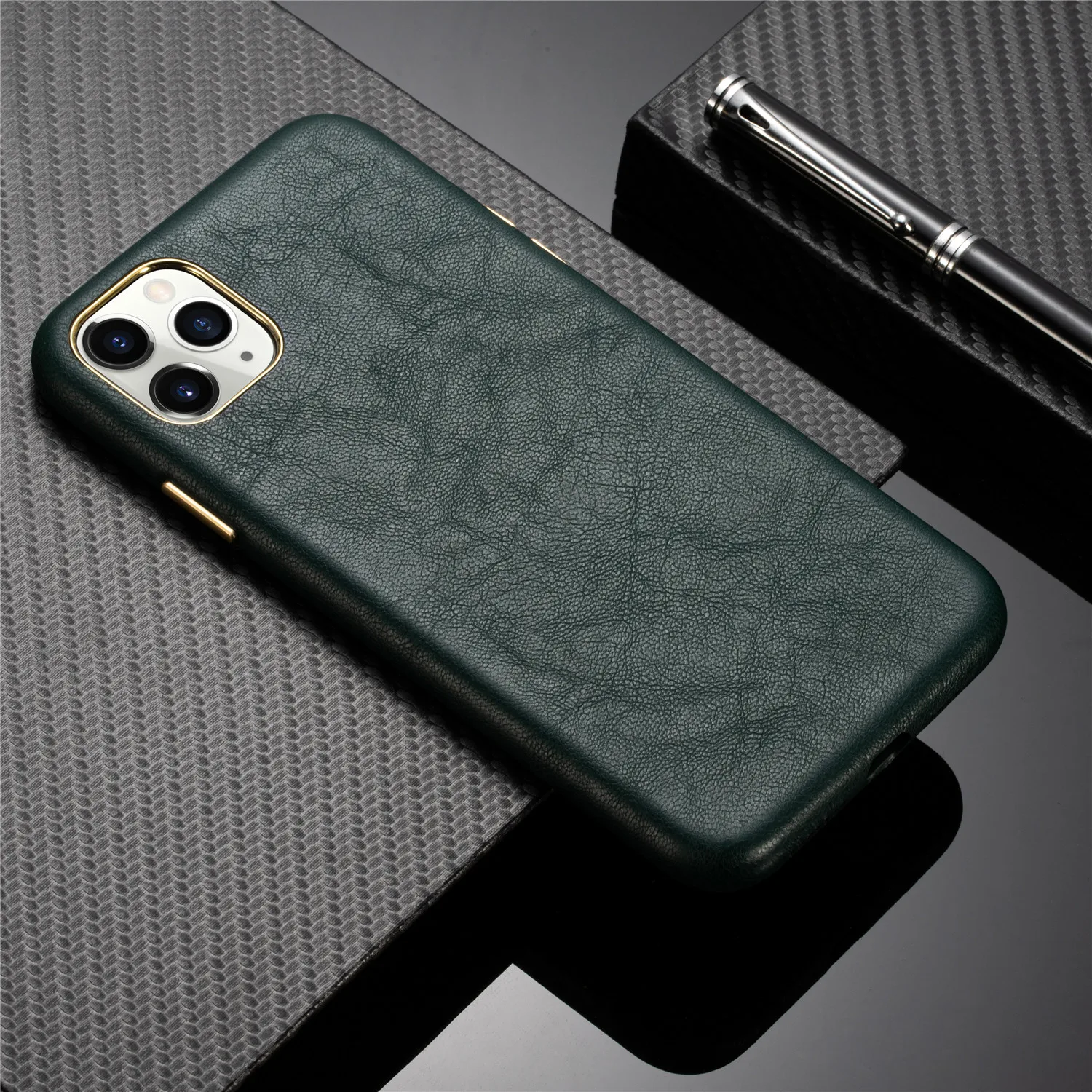 Midnight Green Luxury Genuine Leather Cover For iPhone 14 Pro 13 12 11 Pro  Max X XS XR 7 8 Plus Case Real Leather Metal Button