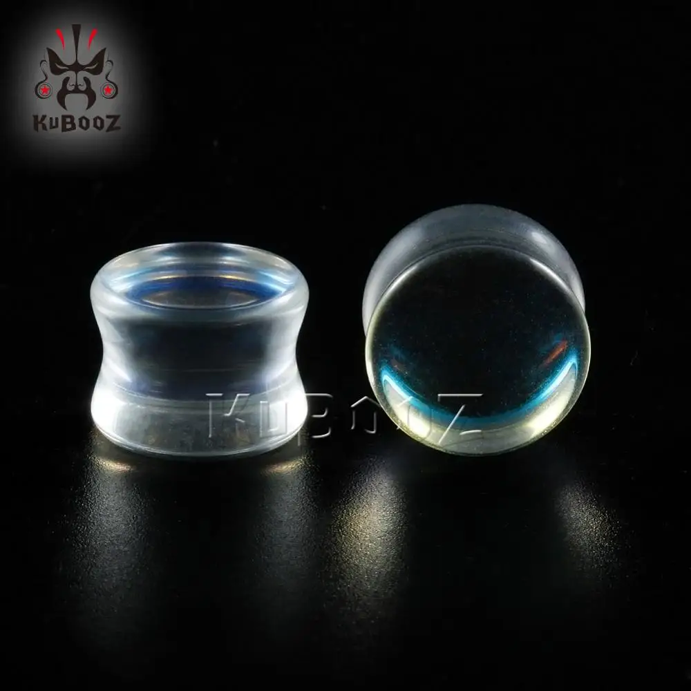 Fashion Transparent Glass Colorful Ear Piercing Plugs Gauges Expanders Body Jewelry Earring Tunnels Stretchers 2PCS KUBOOZ piercing jewelry body piercing earrings ear piercing jewelry body piercing jewelry body jewelry