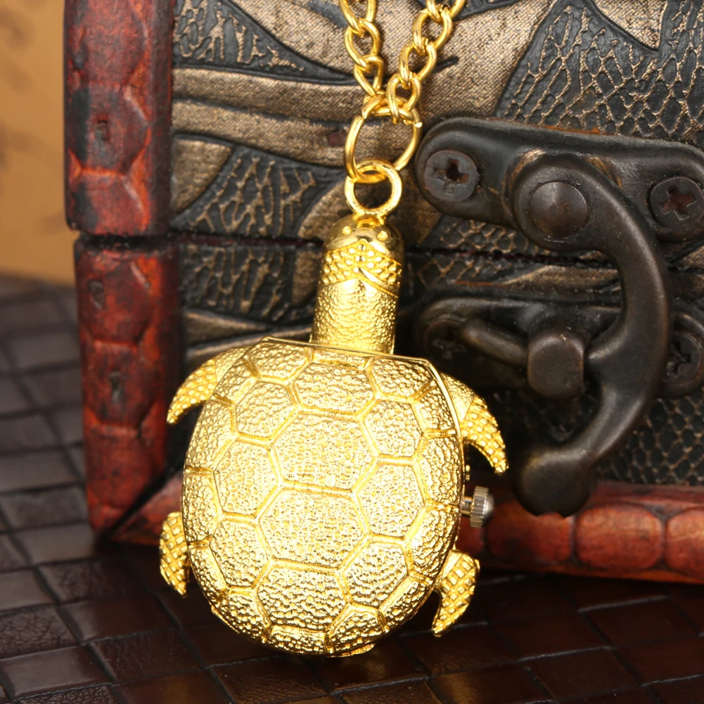 Роскошные золотые маленькие милые модель черепахи карманные часы лаконичный циферблат с арабскими цифрами карманные кварцевые часы