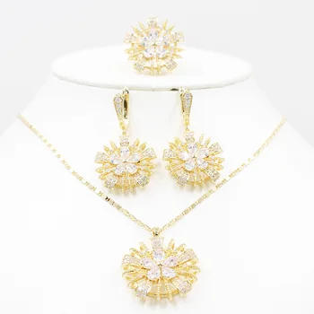 

585 gold AAA zircon necklace earrings ring set rose gold bride necklace earrings ring stylish women's holiday party jewelry set