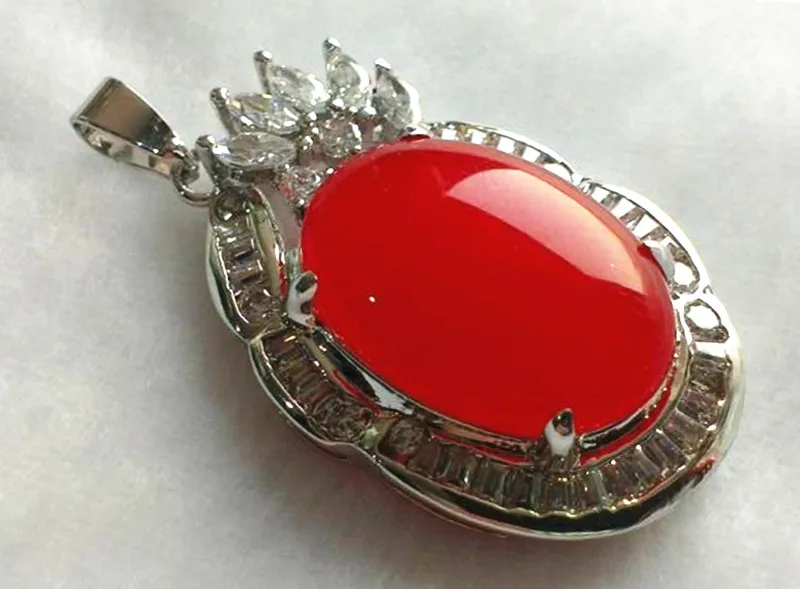 

Wholesale crystal inlay 18*25mm red Natural jade pendant with free chain