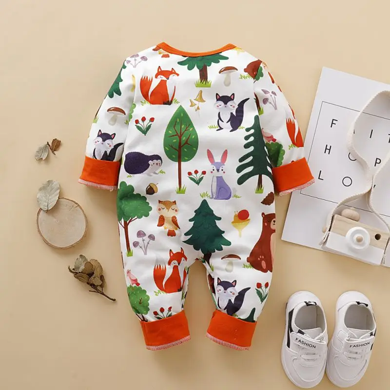 

Spring Autumn Casual Jumpsuits Baby Cartoon Animal Printing Long Sleeve Rompers Kids Bodysuits