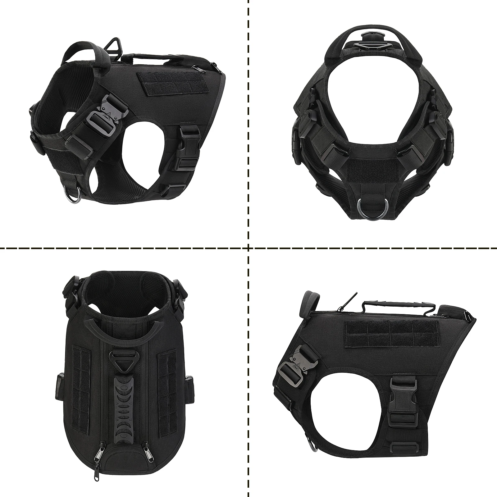 Tactical Molle Dog Harness for Large Dog Vest with Side Bags Pouches for Military Service Dog Working Training