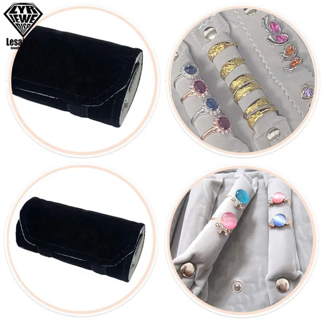 Sac en rouleau de bijoux, étui de transport Portable, organisateur en velours noir, boîte de rangement multifonctionnelle pour colliers, bagues, boucles d'oreilles, vente en gros