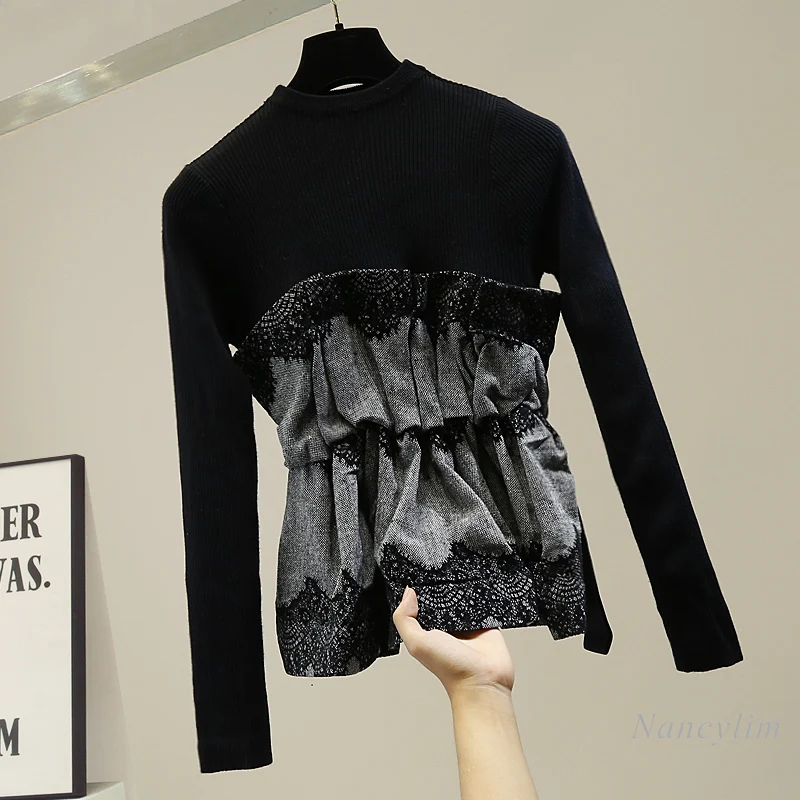 Nancylim Turtleneck Sweater Women Fashion Lace