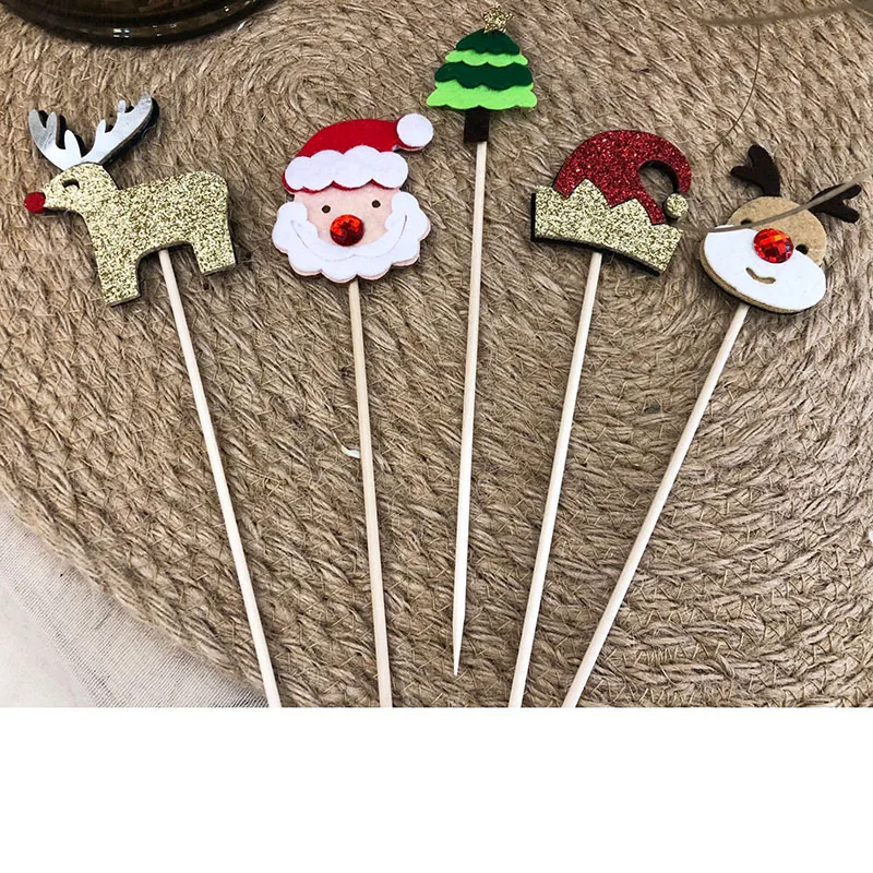 

6pcs/lot Merry Christmas Cake Topper Santa Claus Xmas Tree Cupcake Topper Festival Party Decorations Christmas Dessert Supplies