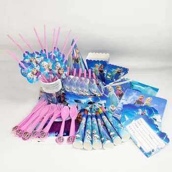

Frozen Party Tableware Disney Children's Birthday Party Decoration Supplies Paper Plates Disposable Tableware Paper Straws