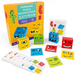 Crianças de madeira face mudando forma geométrica expressão correspondência bloco de construção jogo criança montessori educação precoce brinquedos