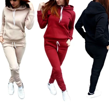 

2019 Casual Tracksuit Sweatshirt And Drawstring Pant Women Clothes Set Warm Winter Female Set 2 Piece Set Women Hoodie pants