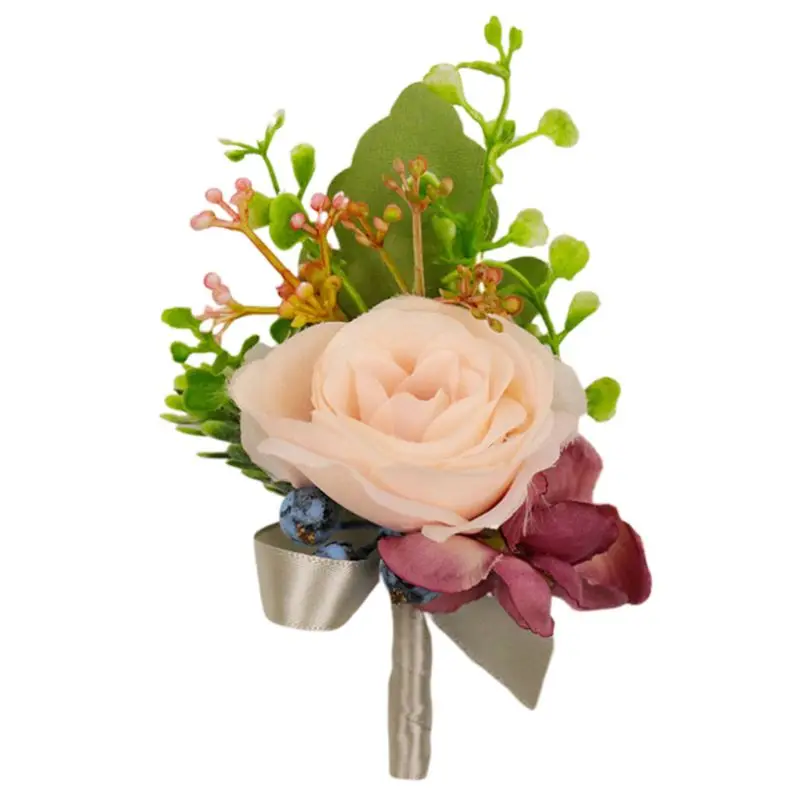 Для свадьбы, невесты, подружки невесты на запястье корсаж искусственные розы поддельные черники бутоньерка Pary Prom ручной ленты цветок костюм украшение