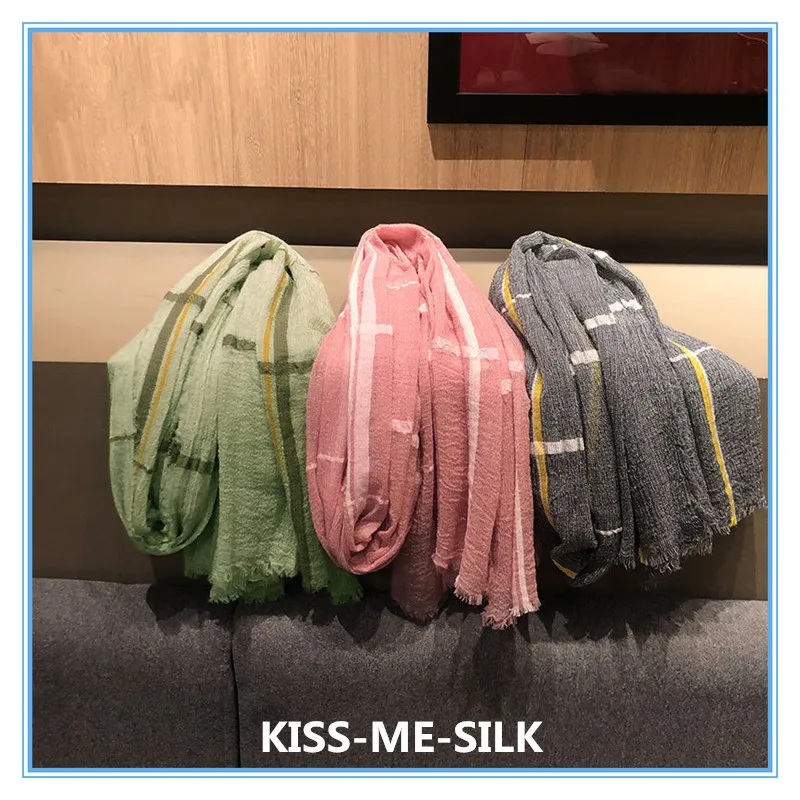 

KMS Water-soluble wool plaid scarf warm and comfortable pleated lamb wool scarf shawl for Women 100*200CM/95G