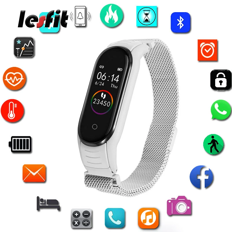 Lesfit водонепроницаемые из нержавеющей стали цифровые смарт браслеты часы Android
