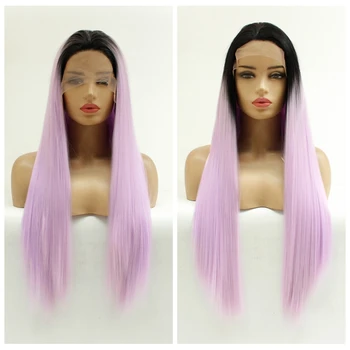 

Synthetic Lace Front Wig Long Silky Straight Ombre Purple Wig For Black Women Heat Resistant Fiber Hair Women Fashion Wigs