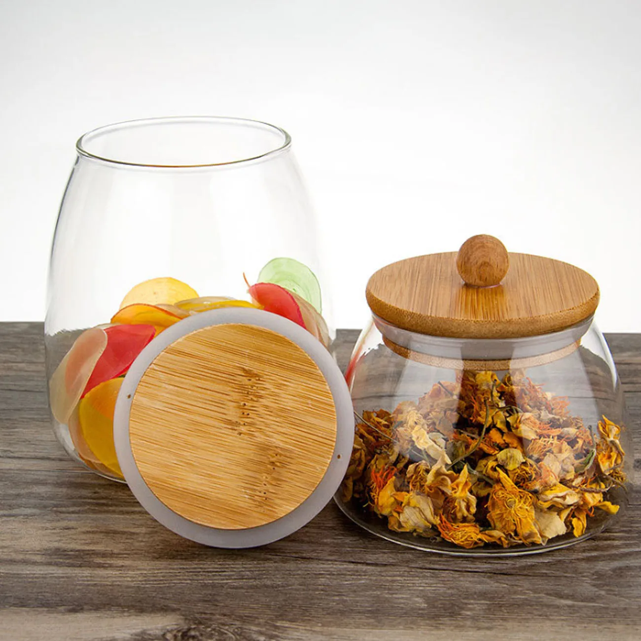 Glass Airtight Containers For Food Kitchen Flour Container Jars With Bamboo Wooden Lids
