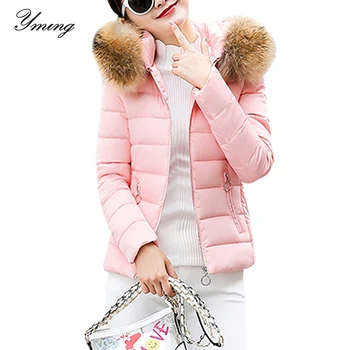 

YMING Fashion Down Jackets Winter Coats Women Fur Collar Female Parka Cotton Puffer Outwear Casual Warm Hooded Jackets