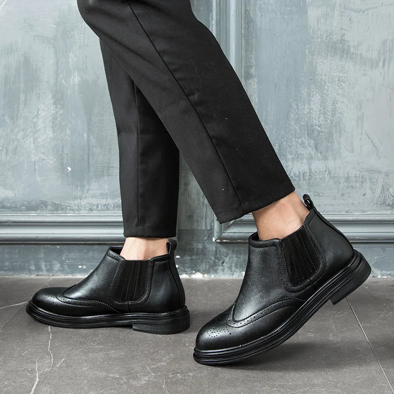 

England Fashion Pointed Casual Varved Leather Boot Foot Covering Chelsea Men's Boot Fashion Model 78091-a