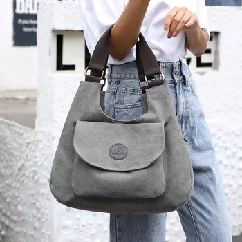 

2020 new ladies' multi-layer handbags, fashion, leisure, simple canvas bags, women's large-capacity