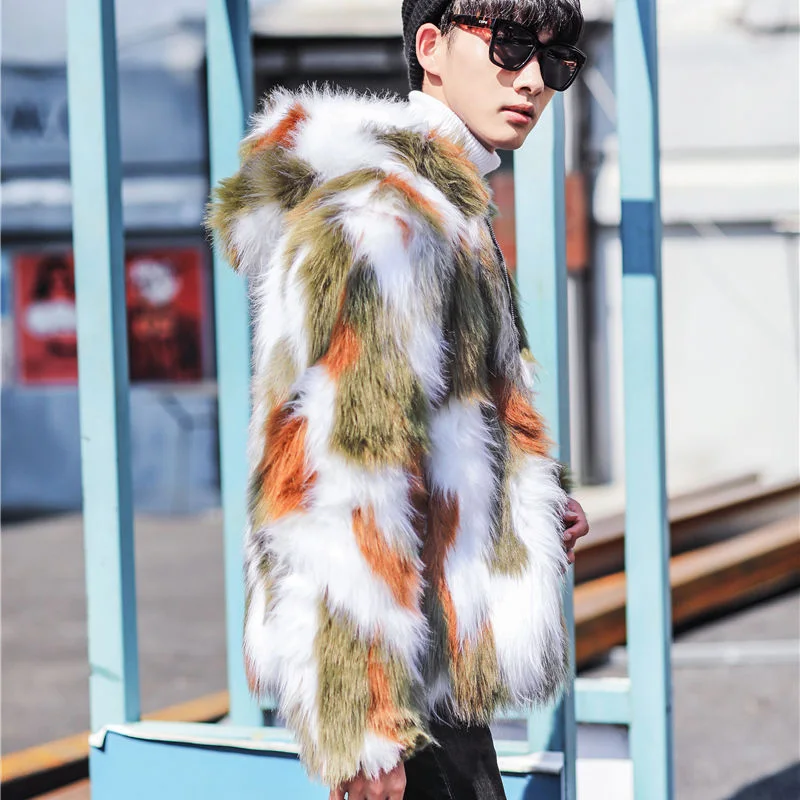 VERSMA Korean Men Harajuku Winter Faux Mink Fur Jacket Coat Men BF Warm Hooded Russian Winter Coats Windbreaker Men Dropshpping