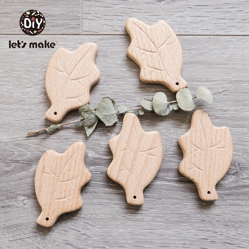 Let's Make Baby Teether Wooden Rodent 1PC Flower Leaves Moon Cartoon Beech Food Grade BPA Free Childen's Goods Teething Toys