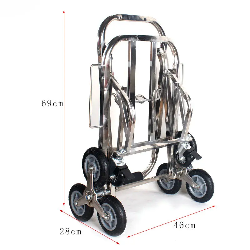 Stainless Steel Stair-Slimbing Luggage Cart, Folding Portable Hand Truck Dolly, Eight-Wheel Trolley