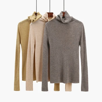 

solid all match knitted buttoming women sweater turtleneck slim lady elegant thin autumn pulls top quality