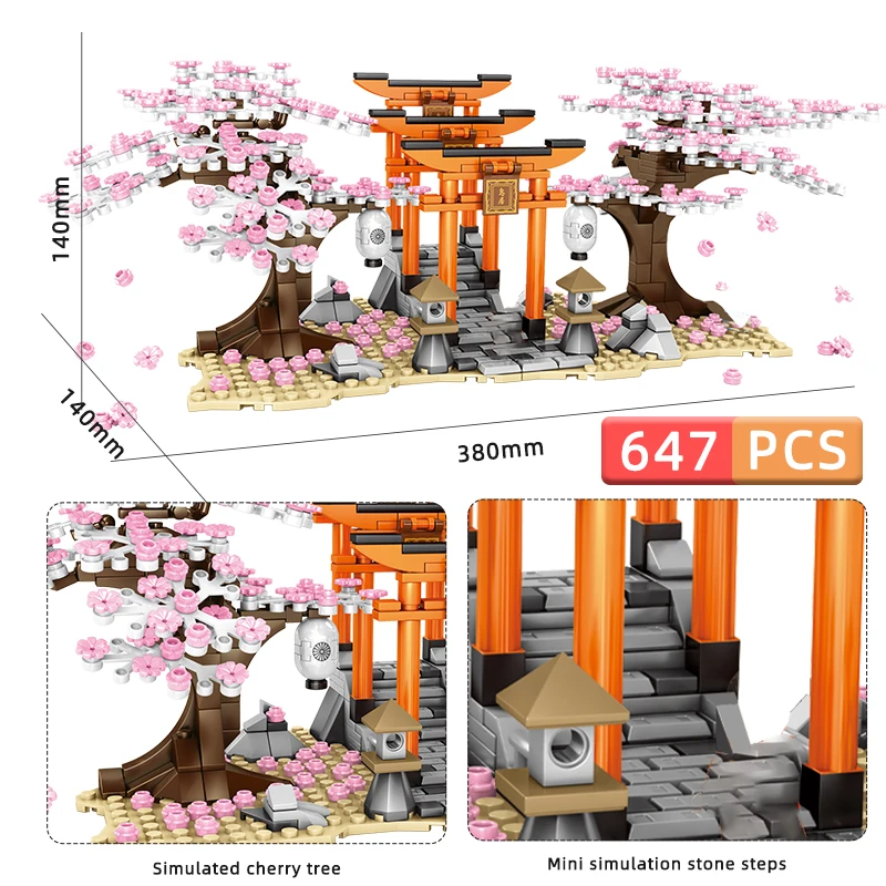 

Japan City Street View Building Blocks Idea Sakura Stall Inari Shrine Architecture Bricks Blossom Landscape Toys for Children