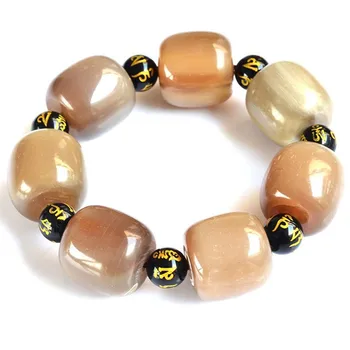 

Black agate six-word true words transfer pearl horn Buddha bead hand string open natural authentic cattle-consuming cow-basket b