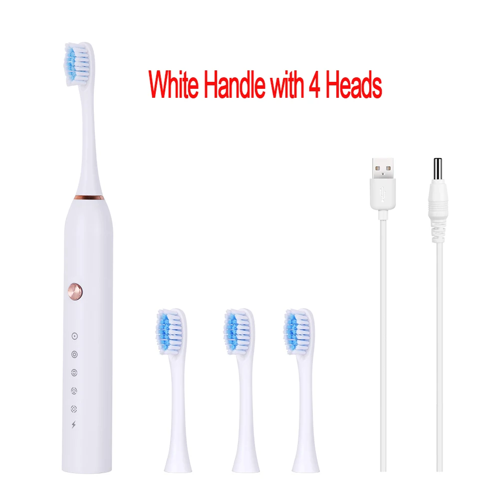 White Brush 4 heads Перезаряжаемая звуковая электрическая зубная щетка с сменными головками USB Электронная зубная щетка es гигиена полости рта зубная щетка - Цвет: White Brush 4 heads