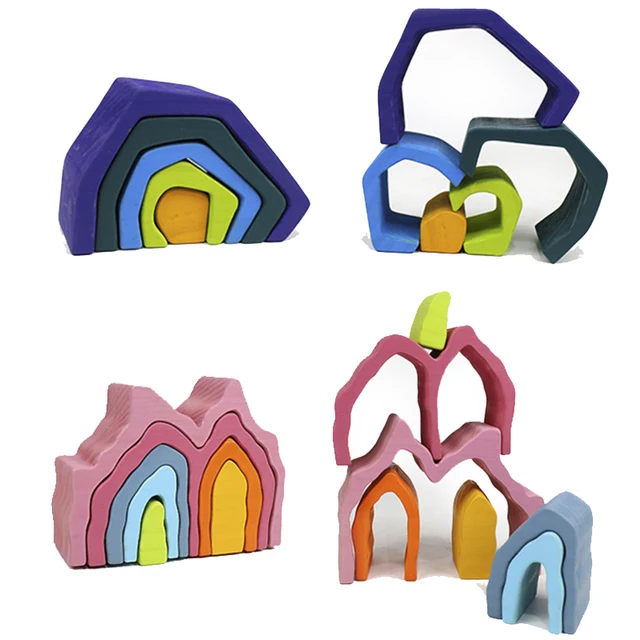 DIY assembled building blocks Montessori wooden rainbow blocks toy wood stacked balance game children's educational toys gifts 5