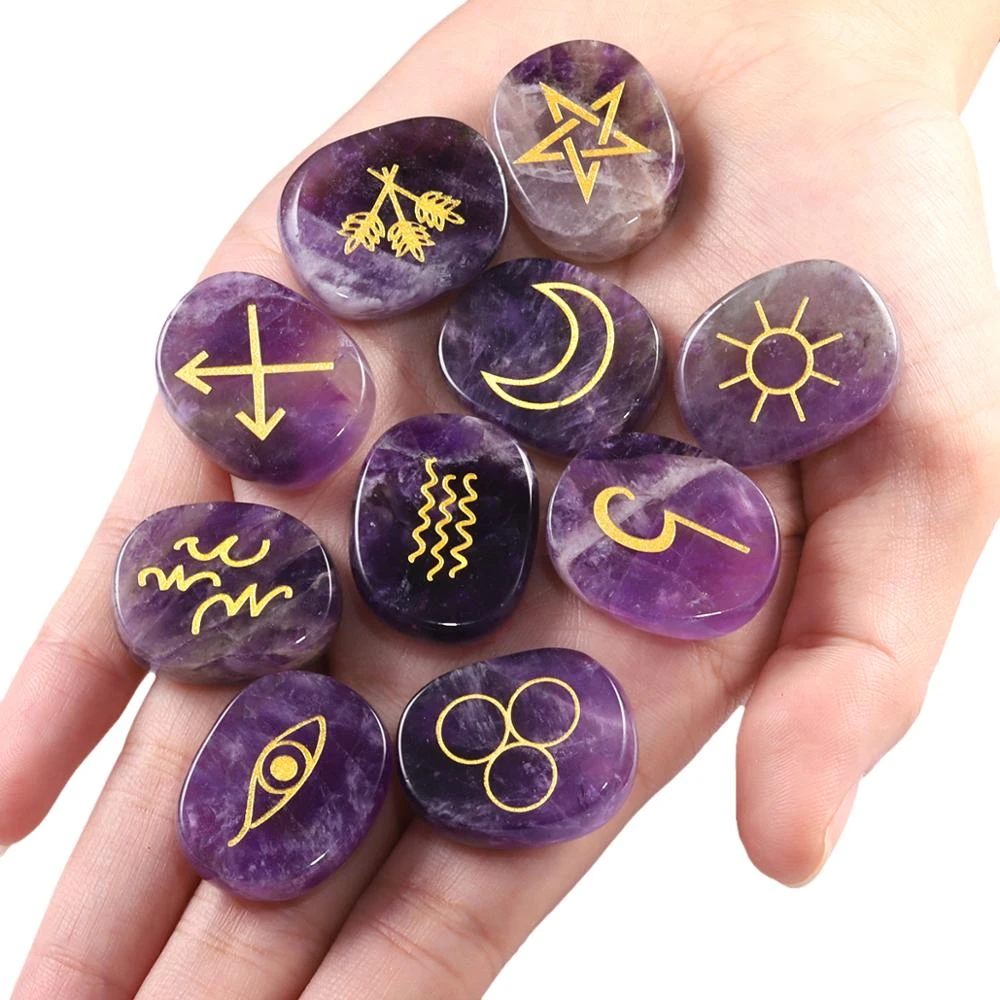 Tumbeelluwa 1 ロット 10 Pc 天然刻まジプシーウィッカ異教シンボルルーンセットヒーリングレイキためバランス占い Aliexpress Jewelry Accessories