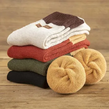 

Winter New Women's Letters Thickened Warmth Fashion Terry Harajuku Retro Solid Color Casual Cotton Socks 5 Pair