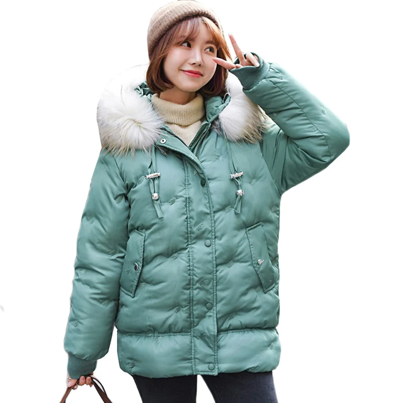 

Parka Women Winter Coats Mid-Long Cotton Padded Jacket Faux Fur Collar Hooded Overcoat Thick Warm Winter Parkas Female Coat 987