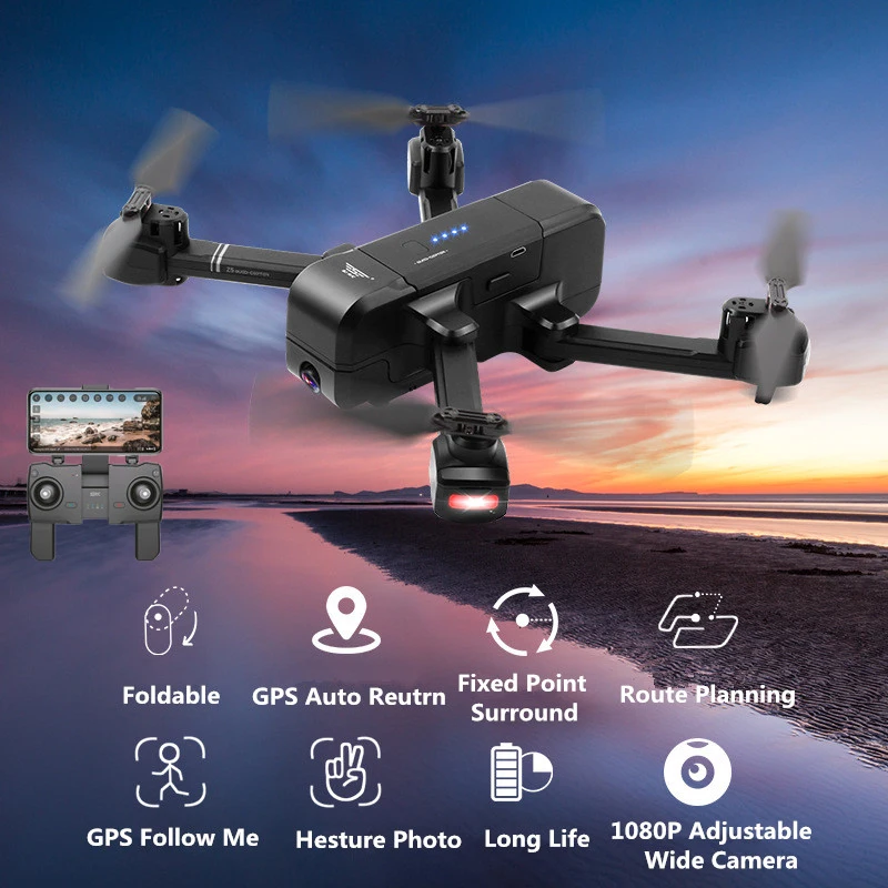 Профессиональная селфи 1080P широкоугольная регулируемая камера Wi-Fi FPV Дрон GPS авто возврат следуют за мной складной Радиоуправляемый квадрокоптер Дрон